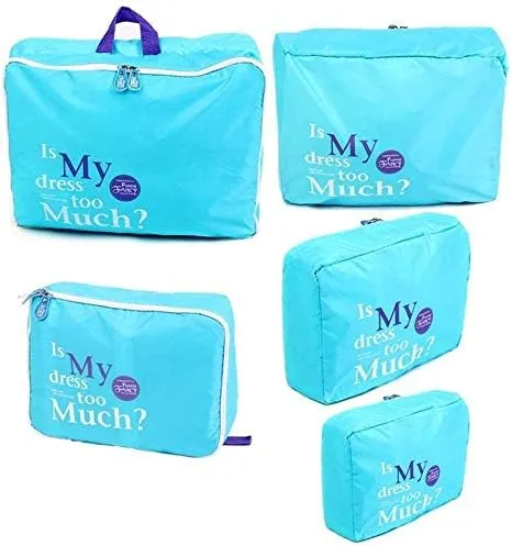 5pcs Travel Essential Bag-in-Bag Travel Luggage Organizer Storage Handle Bag Pouch Set, Blue, Toiletry Bag