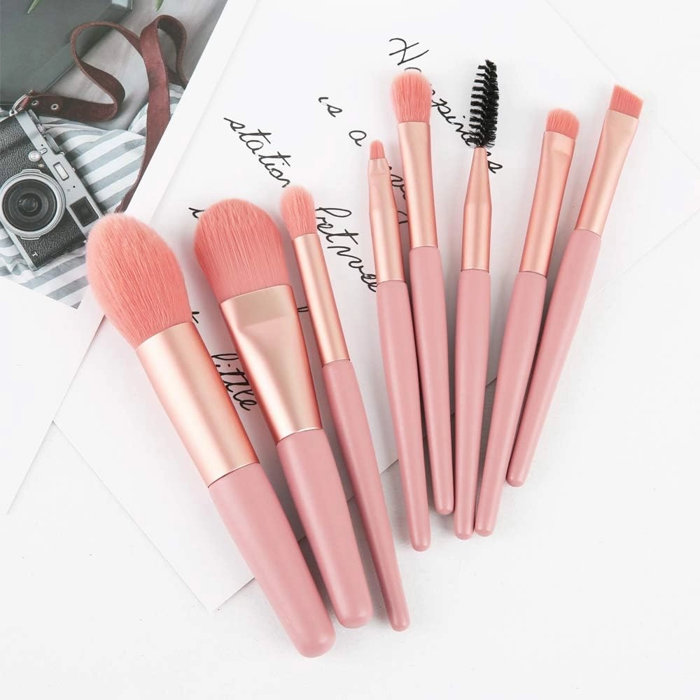 8-Piece Mini Travel Makeup Brush Set - Soft, Portable, Essential