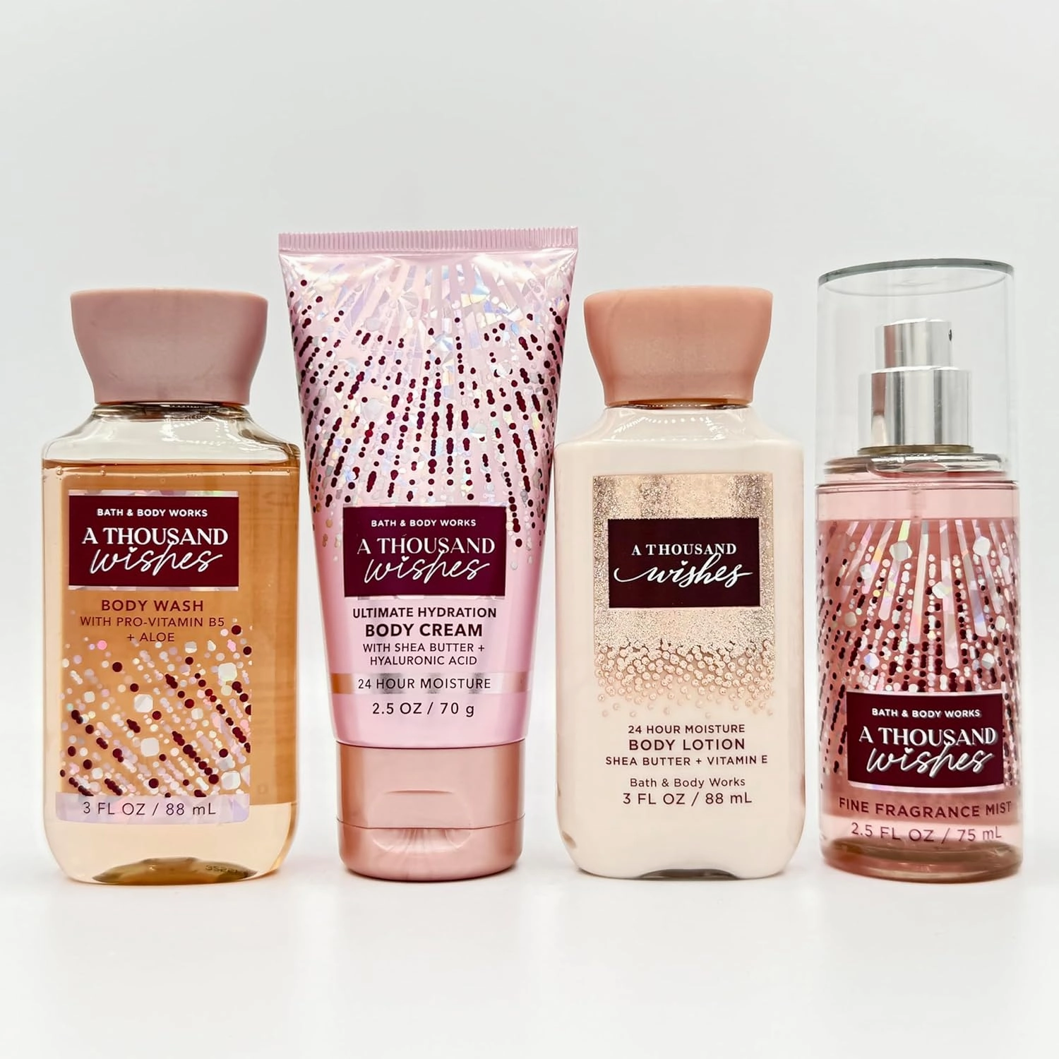 A Thousand Wishes 4-Piece Travel Size Bath Set | Body Wash, Cream, Lotion, Mist
