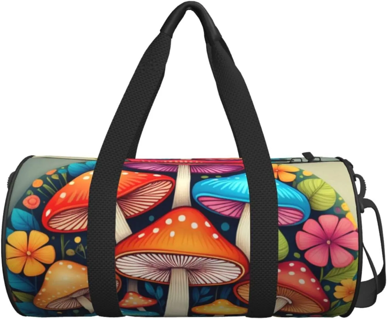Abstract Mushroom Colorful Mandala Printed Travel Bag,Round Personal Item Storage bag,Foldie Duffel Bag for Traveling Vacation,Fitness,Sports