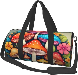 Abstract Mushroom Colorful Mandala Printed Travel Bag,Round Personal Item Storage bag,Foldie Duffel Bag for Traveling Vacation,Fitness,Sports