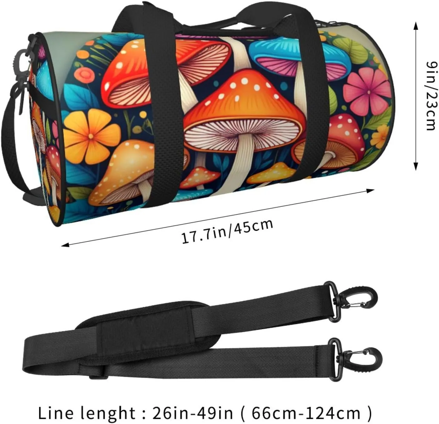Abstract Mushroom Colorful Mandala Printed Travel Bag,Round Personal Item Storage bag,Foldie Duffel Bag for Traveling Vacation,Fitness,Sports