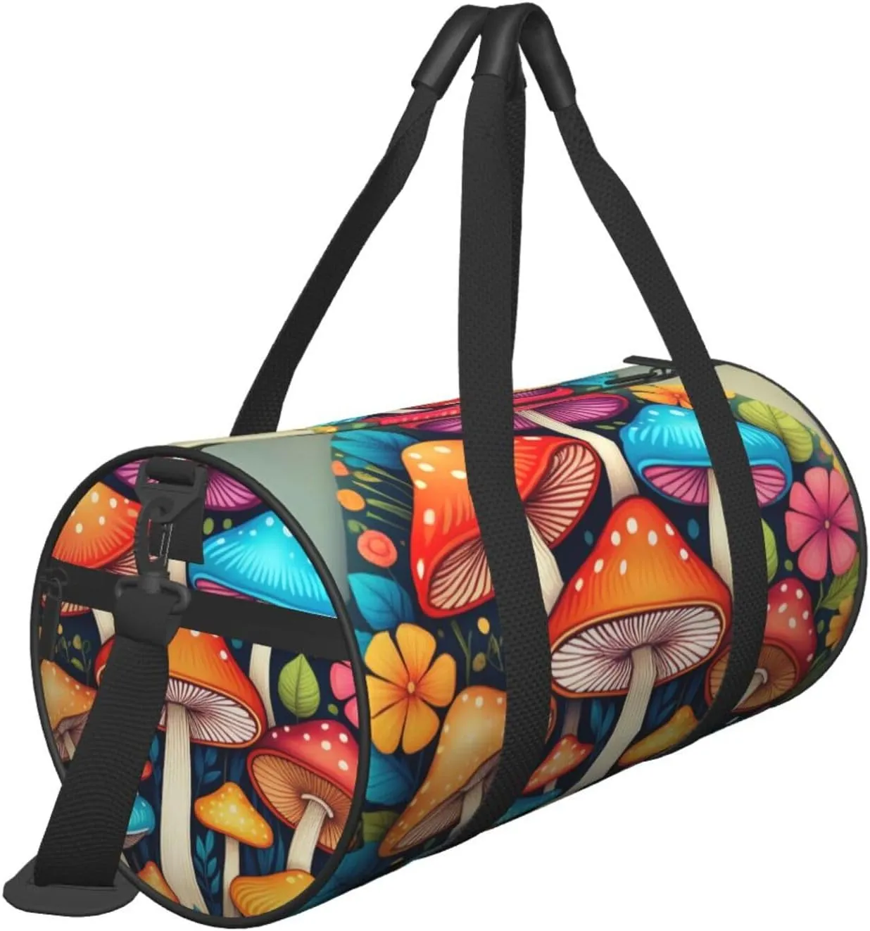 Abstract Mushroom Colorful Mandala Printed Travel Bag,Round Personal Item Storage bag,Foldie Duffel Bag for Traveling Vacation,Fitness,Sports