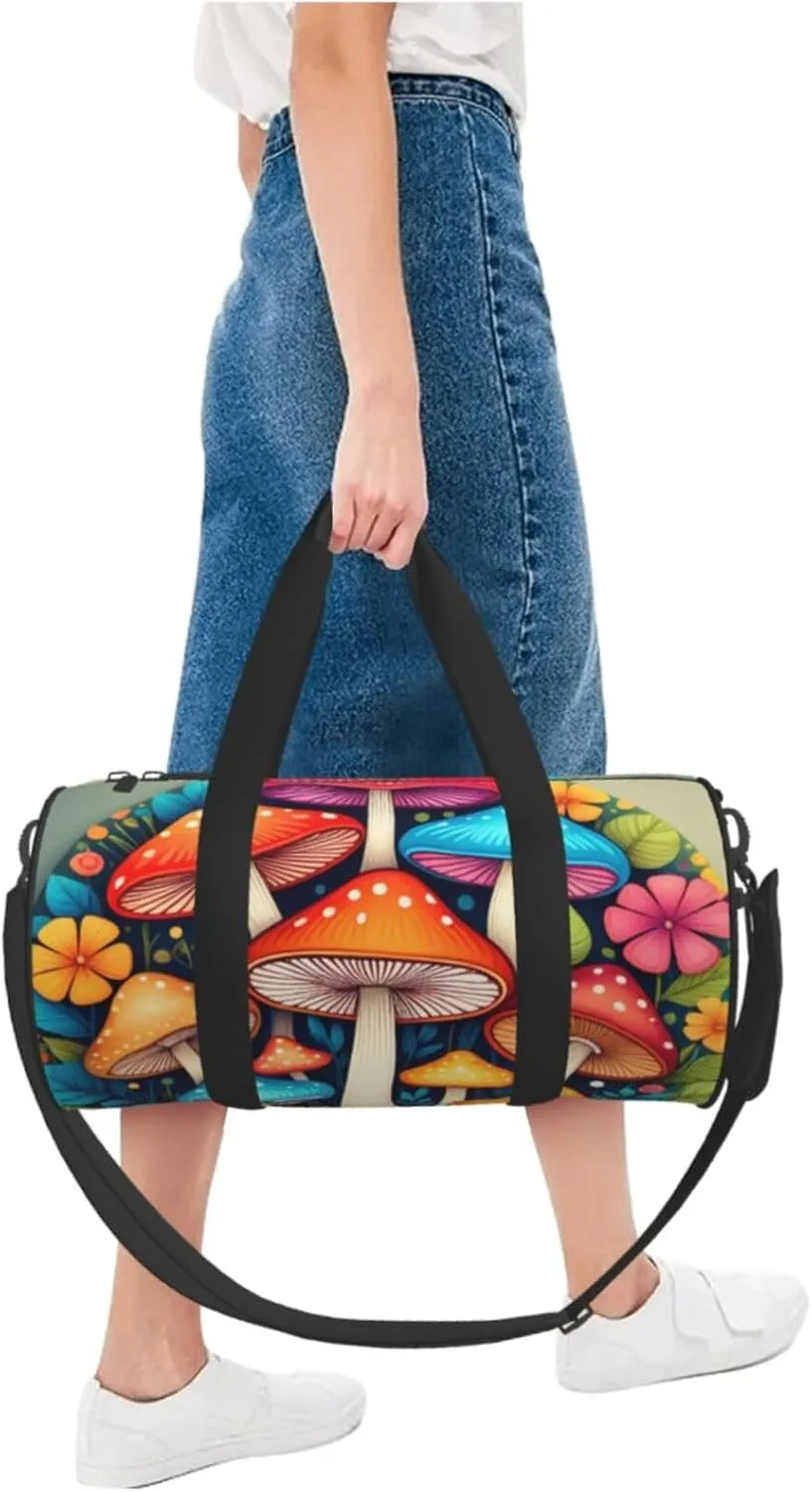 Abstract Mushroom Colorful Mandala Printed Travel Bag,Round Personal Item Storage bag,Foldie Duffel Bag for Traveling Vacation,Fitness,Sports