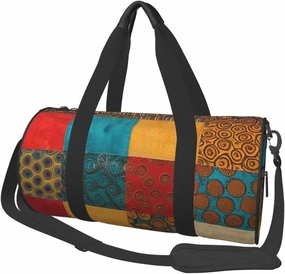 African Style Patchwork Printed Travel Bag,Round Personal Item Storage bag,Foldie Duffel Bag for Traveling Vacation,Fitness,Sports