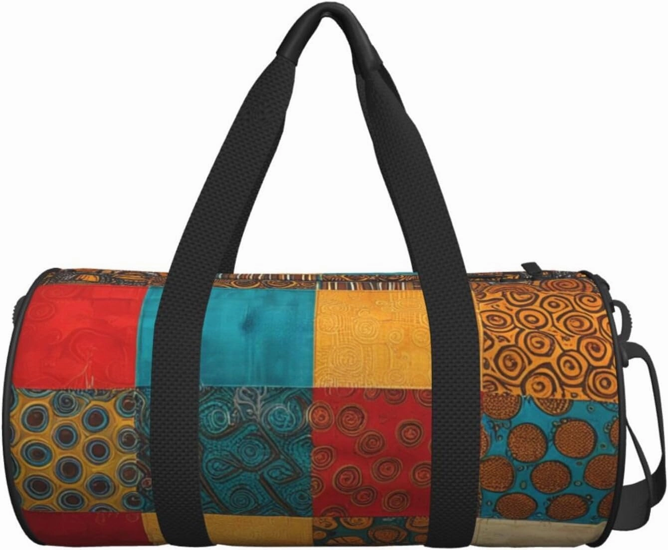 African Style Patchwork Printed Travel Bag,Round Personal Item Storage bag,Foldie Duffel Bag for Traveling Vacation,Fitness,Sports
