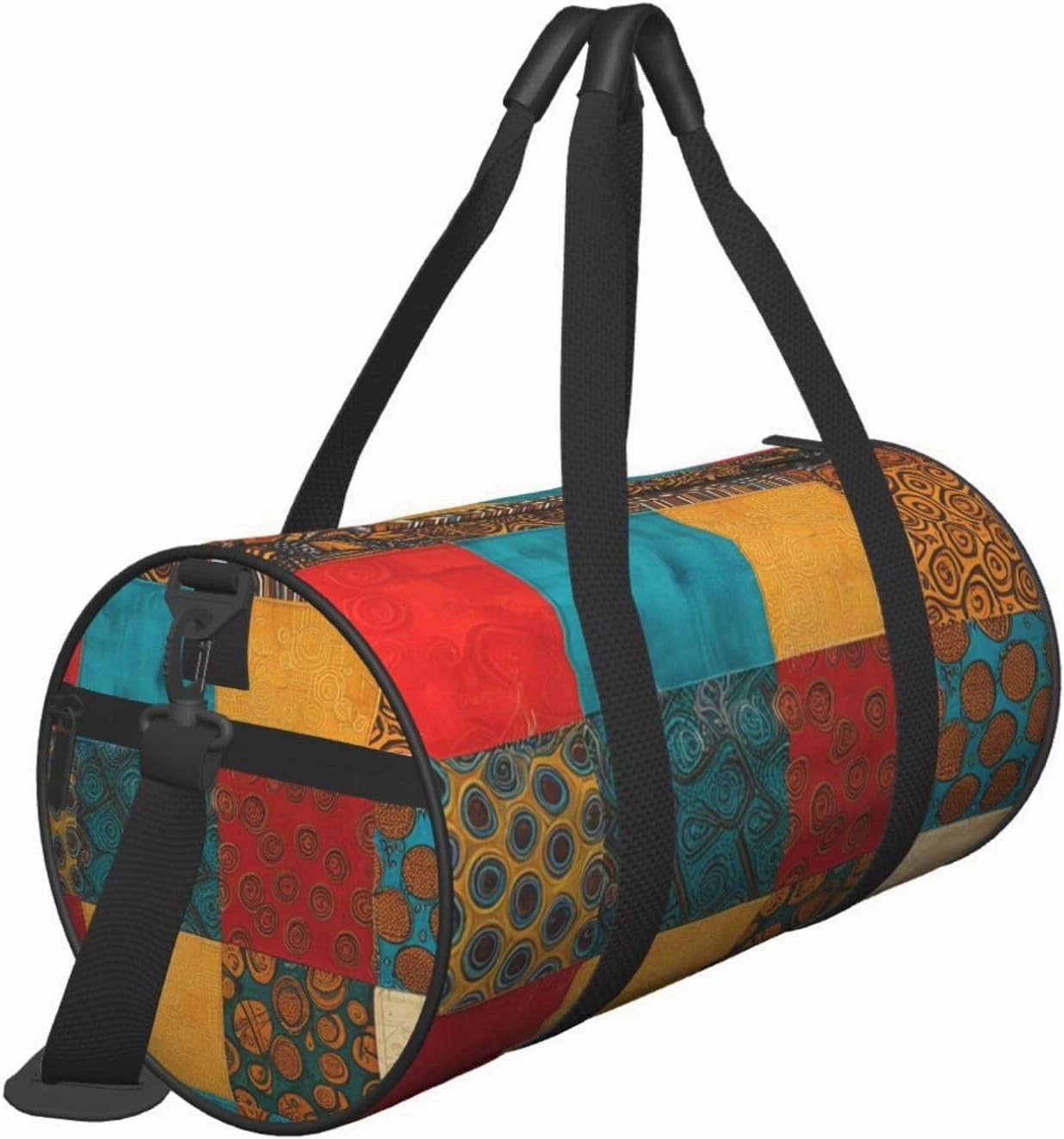 African Style Patchwork Printed Travel Bag,Round Personal Item Storage bag,Foldie Duffel Bag for Traveling Vacation,Fitness,Sports