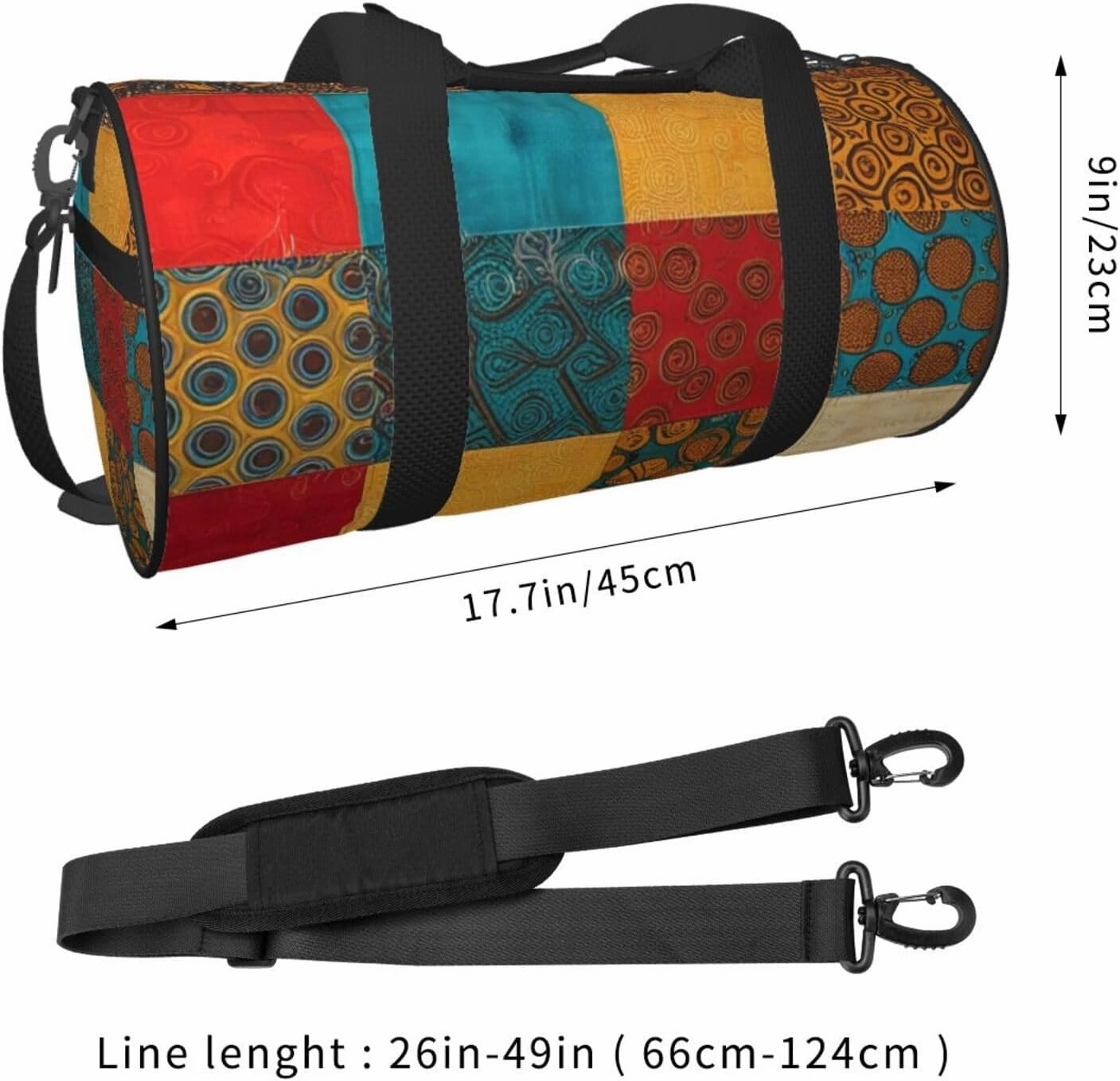 African Style Patchwork Printed Travel Bag,Round Personal Item Storage bag,Foldie Duffel Bag for Traveling Vacation,Fitness,Sports