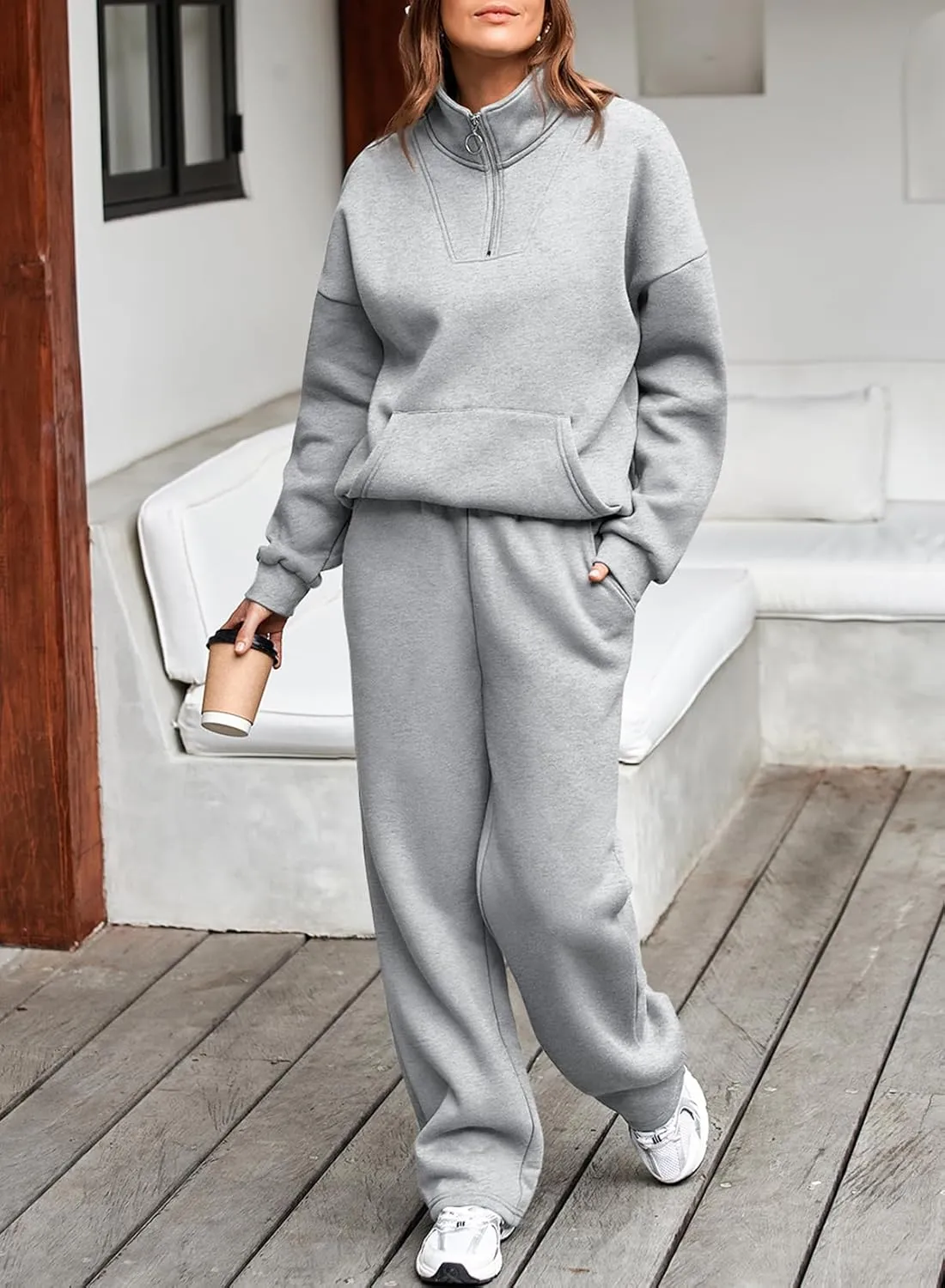 Aleumdr Womens 2 Piece Outfits Matching Sweat Sets Sweatsuit Tracksuit Zip up Sweatshirt and Sweatpants Lounge Sets