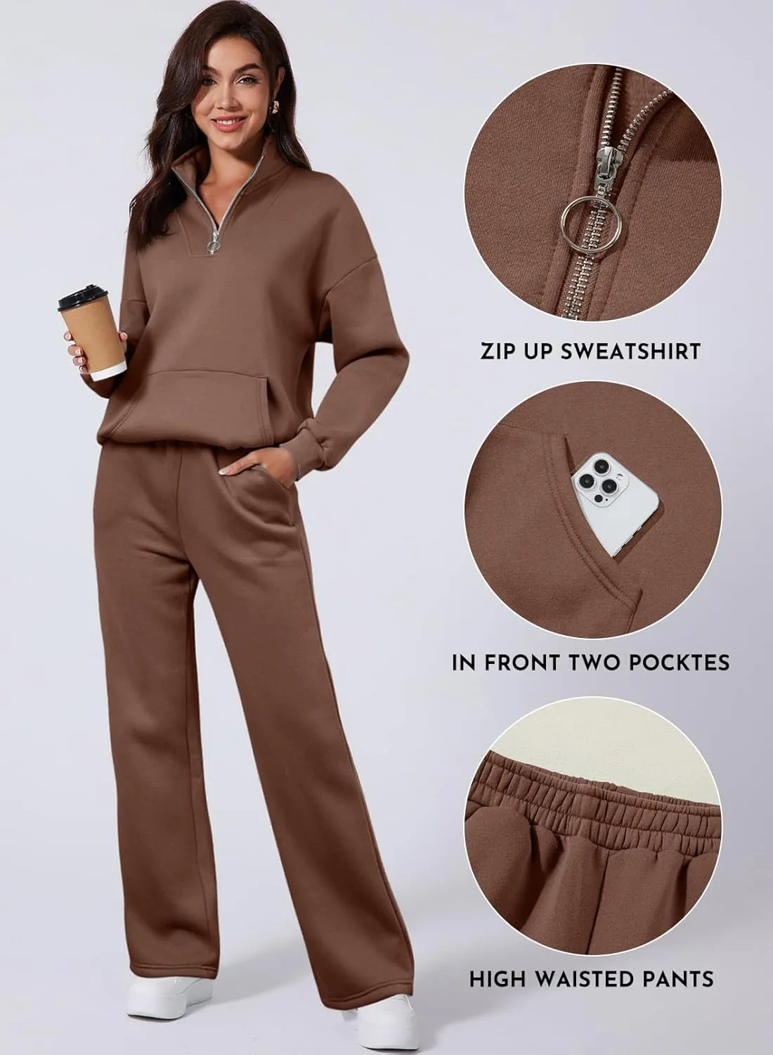 Aleumdr Womens 2 Piece Outfits Matching Sweat Sets Sweatsuit Tracksuit Zip up Sweatshirt and Sweatpants Lounge Sets