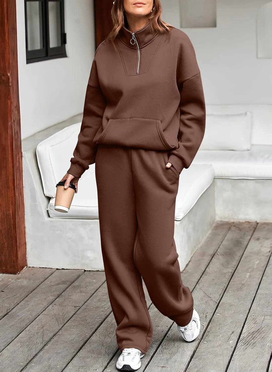 Aleumdr Womens 2 Piece Outfits Matching Sweat Sets Sweatsuit Tracksuit Zip up Sweatshirt and Sweatpants Lounge Sets