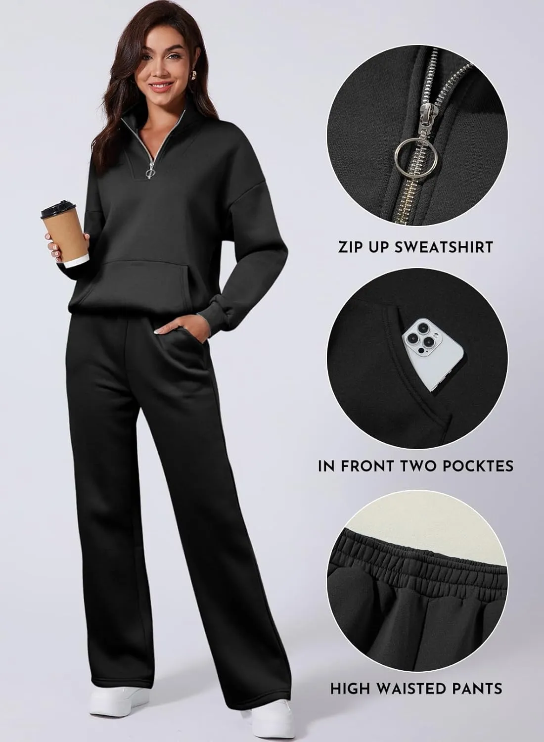 Aleumdr Womens 2 Piece Outfits Matching Sweat Sets Sweatsuit Tracksuit Zip up Sweatshirt and Sweatpants Lounge Sets