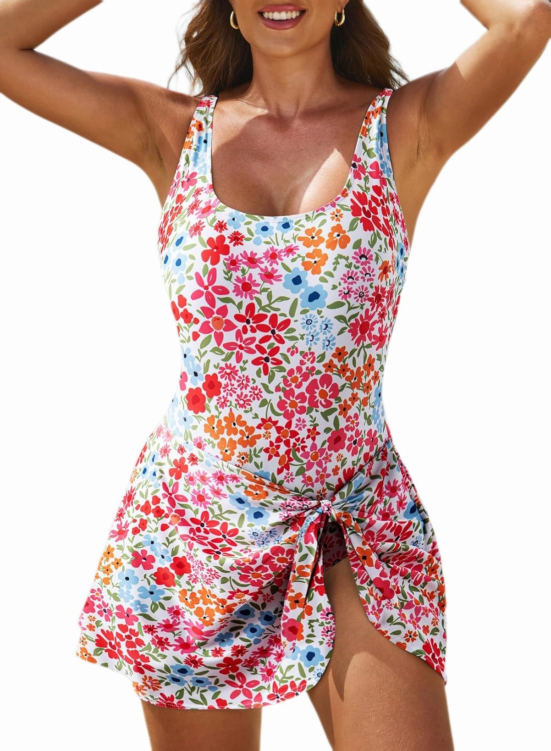 Aleumdr One Piece Swimdress Swimsuits for Women Tummy Control Tie Knot Swim Dresses Skirt Bathing Suit