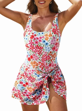 Aleumdr One Piece Swimdress Swimsuits for Women Tummy Control Tie Knot Swim Dresses Skirt Bathing Suit