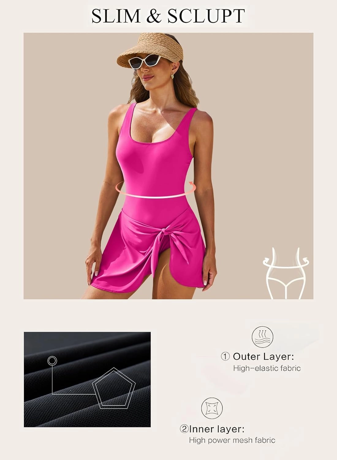 Aleumdr One Piece Swimdress Swimsuits for Women Tummy Control Tie Knot Swim Dresses Skirt Bathing Suit