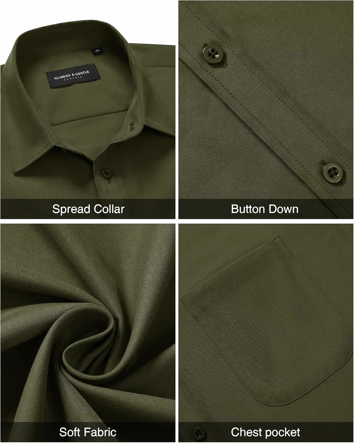 Alimens & Gentle Mens Short Sleeve Dress Shirt Wrinkle Free Solid Casual Button Down Shirts for Summer Business Wedding