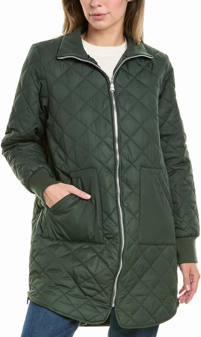 Andrew Marc Women's Quilted Longline Jacket with Side Zips
