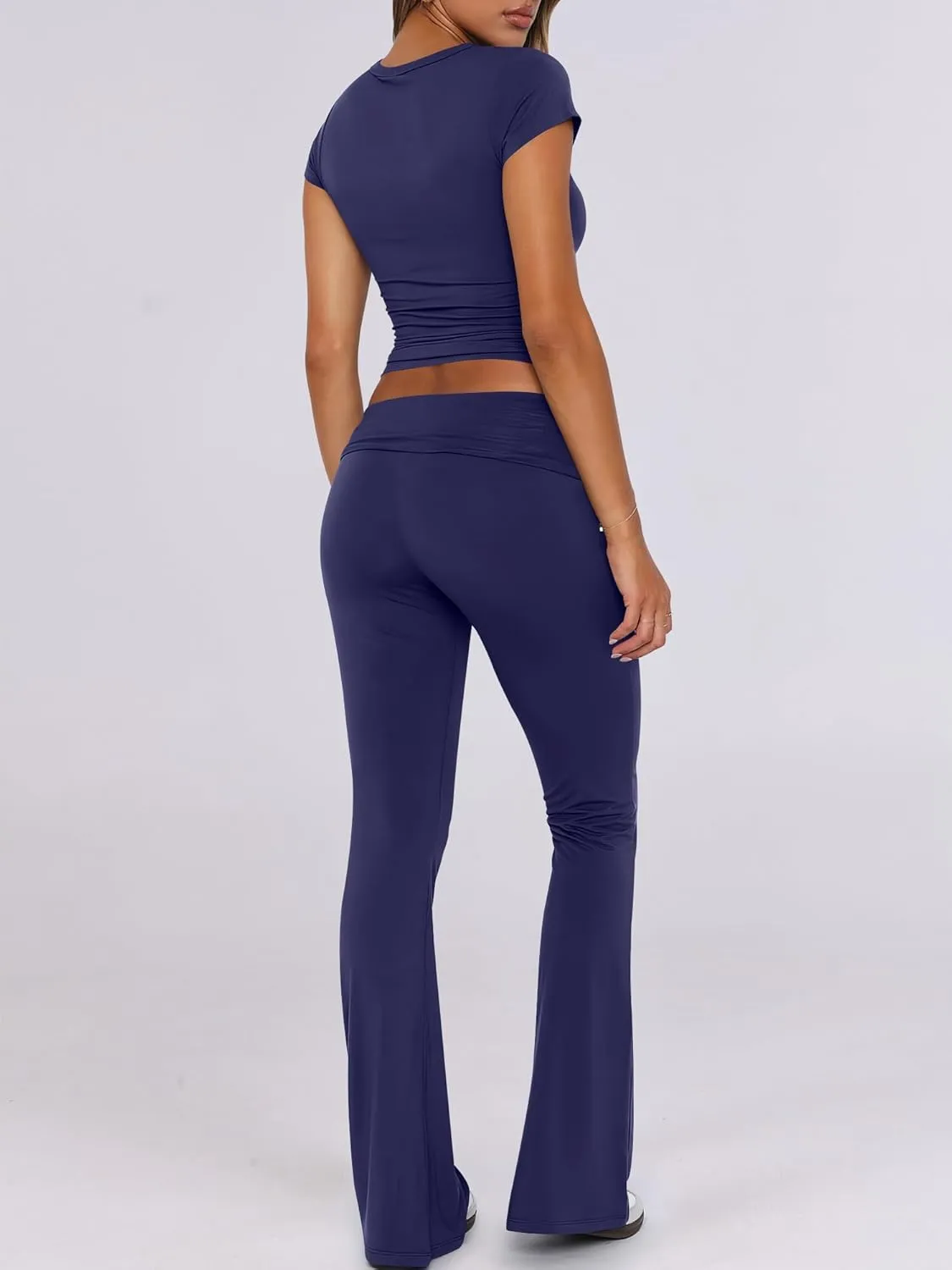 ANRABESS Lounge Sets for Women 2 Piece Foldover Yoga Flare Leggings Pants Crop Tops Casual Y2K Outfits Matching Tracksuit Set