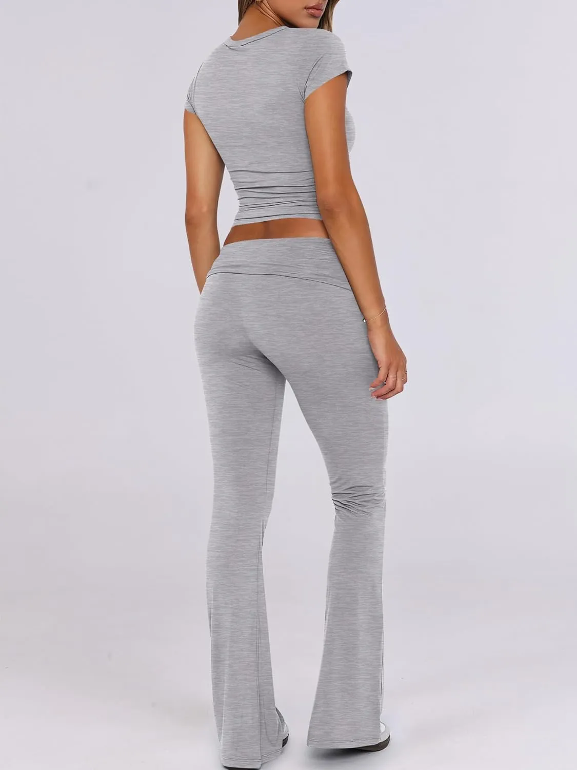 ANRABESS Lounge Sets for Women 2 Piece Foldover Yoga Flare Leggings Pants Crop Tops Casual Y2K Outfits Matching Tracksuit Set