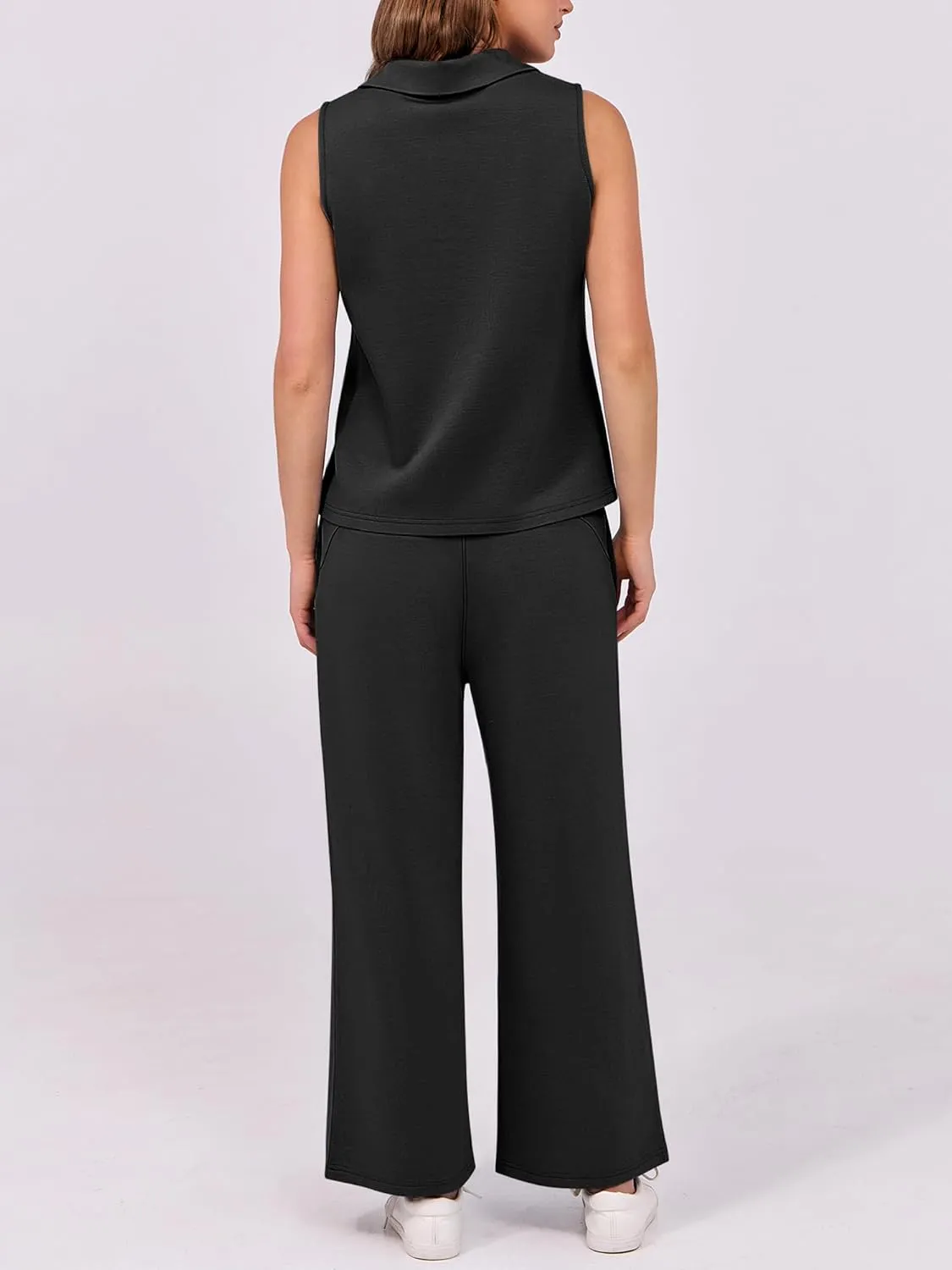 ANRABESS Two Piece Sets for Women Summer Outfits Lounge Sets Polo Tank Tops Wide Leg Crop Pants Vacation Travel Outfits