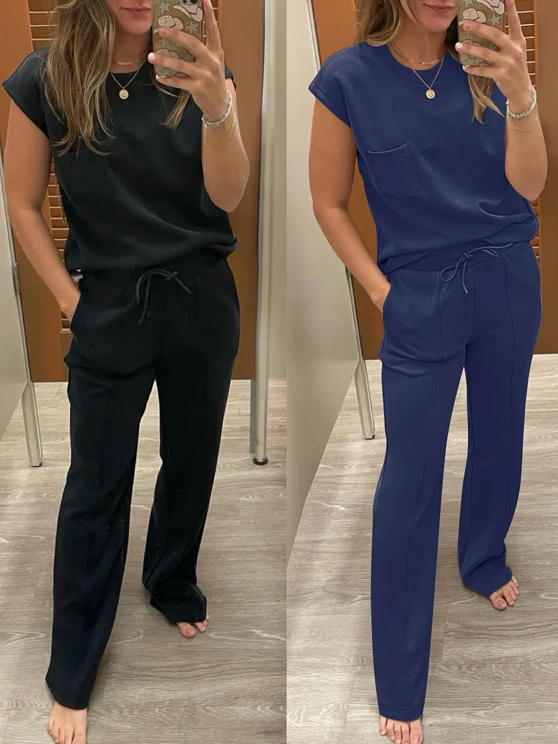 ANRABESS Two Piece Sets for Women Summer Sleeveless Sweatsuits Wide Leg Casual Lounge Set Matching Vacation Travel Outfits
