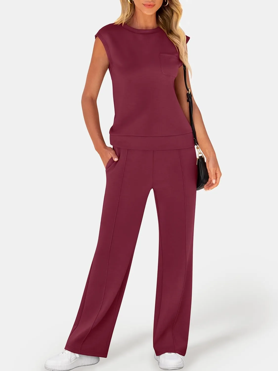 ANRABESS Two Piece Sets for Women Summer Sleeveless Sweatsuits Wide Leg Casual Lounge Set Matching Vacation Travel Outfits