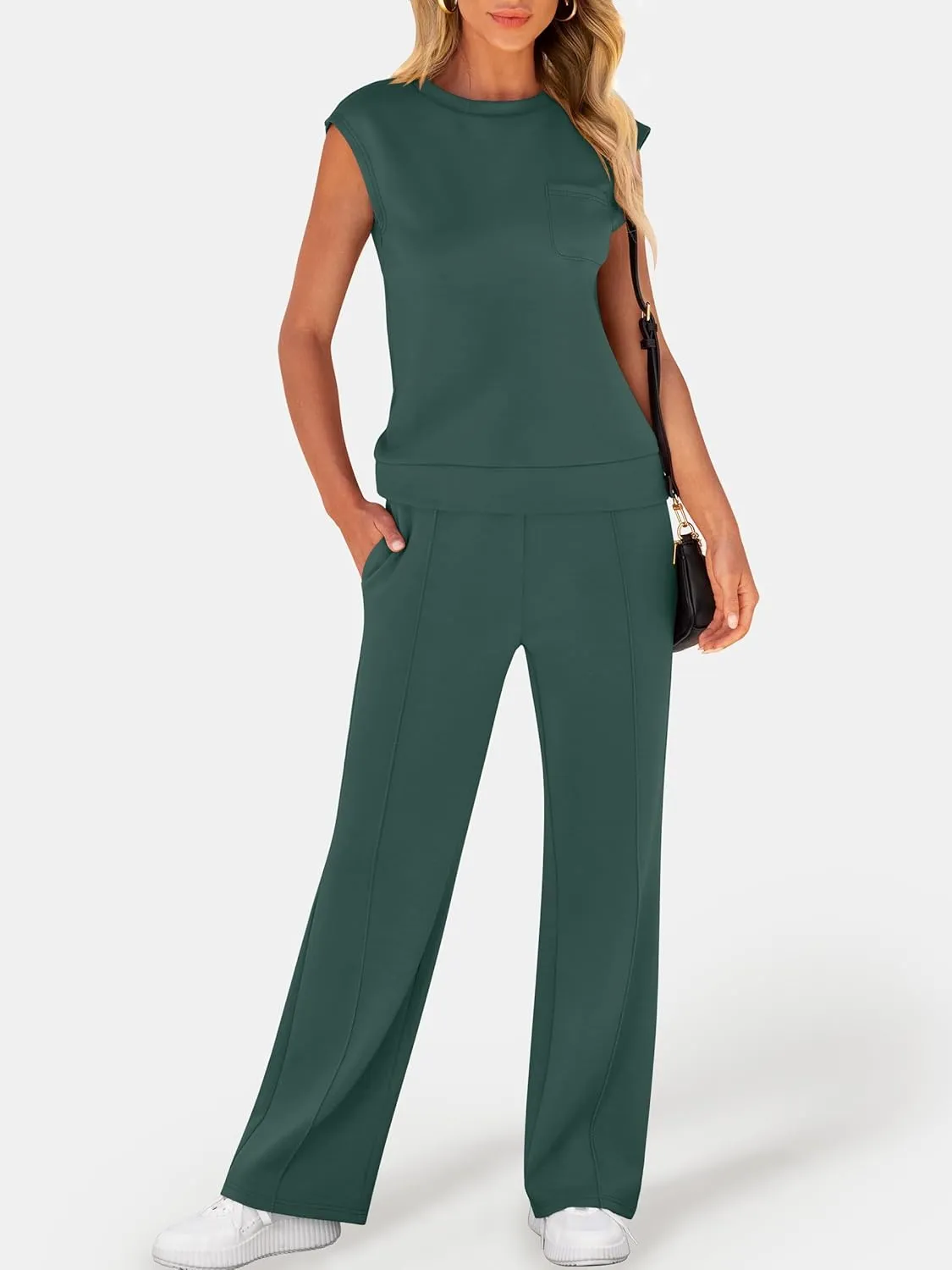 ANRABESS Two Piece Sets for Women Summer Sleeveless Sweatsuits Wide Leg Casual Lounge Set Matching Vacation Travel Outfits