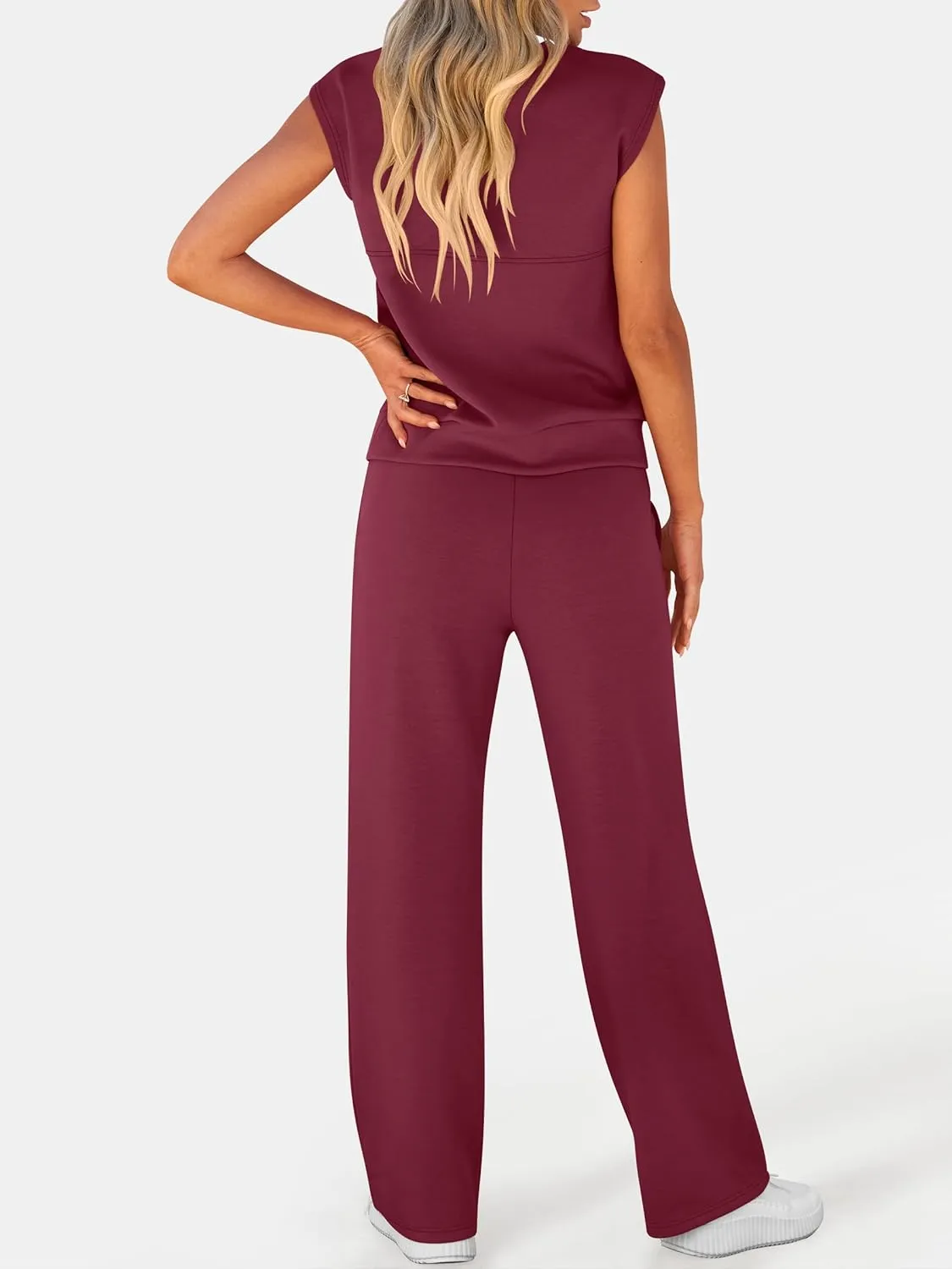 ANRABESS Two Piece Sets for Women Summer Sleeveless Sweatsuits Wide Leg Casual Lounge Set Matching Vacation Travel Outfits