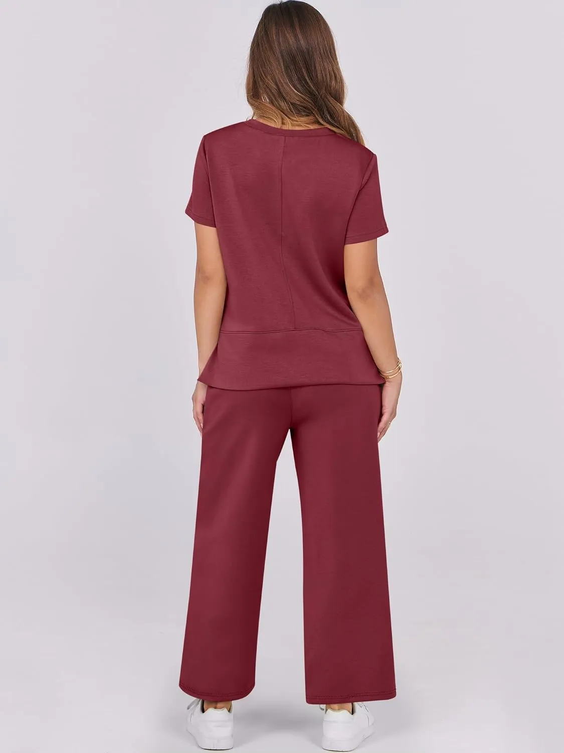 ANRABESS Women 2 Piece Lounge Sets Summer Travel Sweat Outfits Short Sleeve Wide Leg Casual Matching Tracksuits Clothes