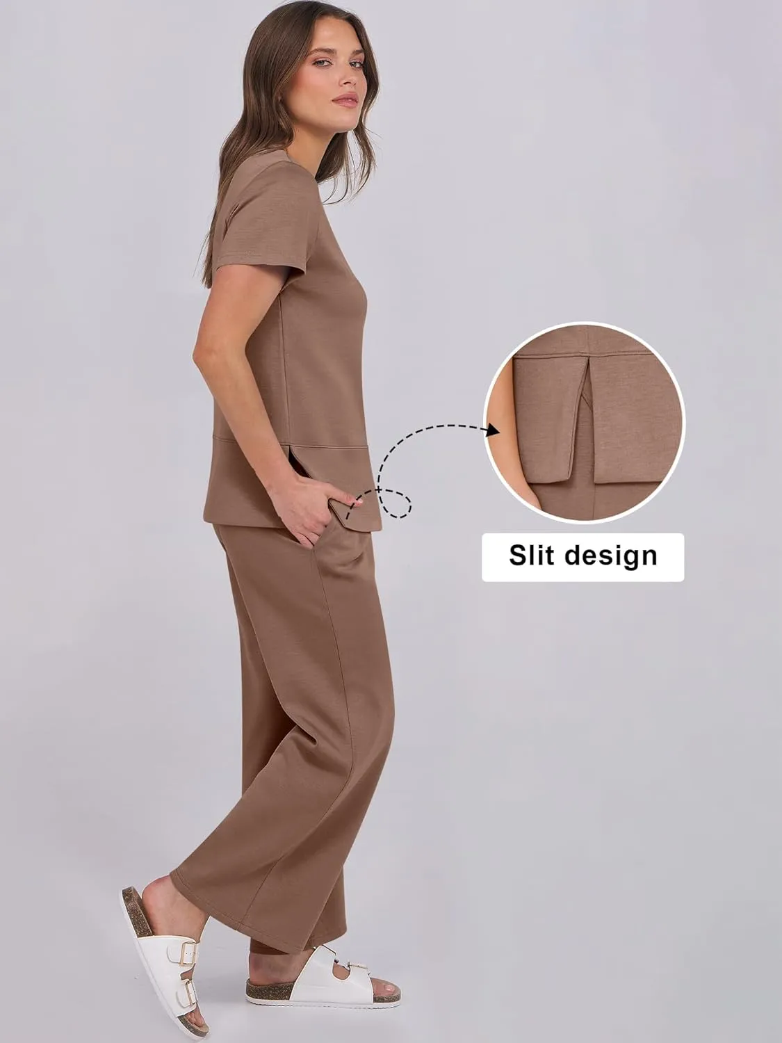 ANRABESS Women 2 Piece Lounge Sets Summer Travel Sweat Outfits Short Sleeve Wide Leg Casual Matching Tracksuits Clothes