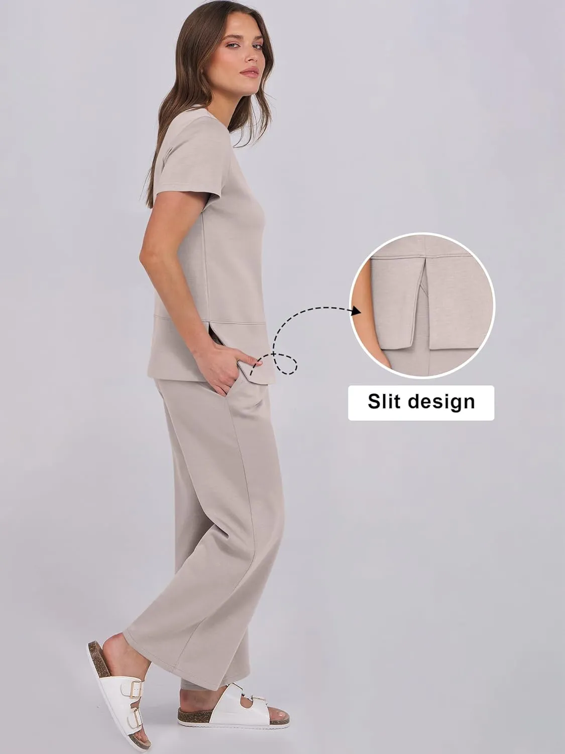 ANRABESS Women 2 Piece Lounge Sets Summer Travel Sweat Outfits Short Sleeve Wide Leg Casual Matching Tracksuits Clothes