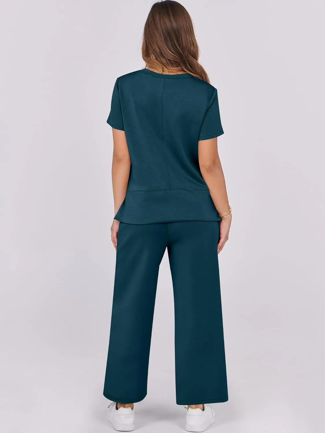 ANRABESS Women 2 Piece Lounge Sets Summer Travel Sweat Outfits Short Sleeve Wide Leg Casual Matching Tracksuits Clothes