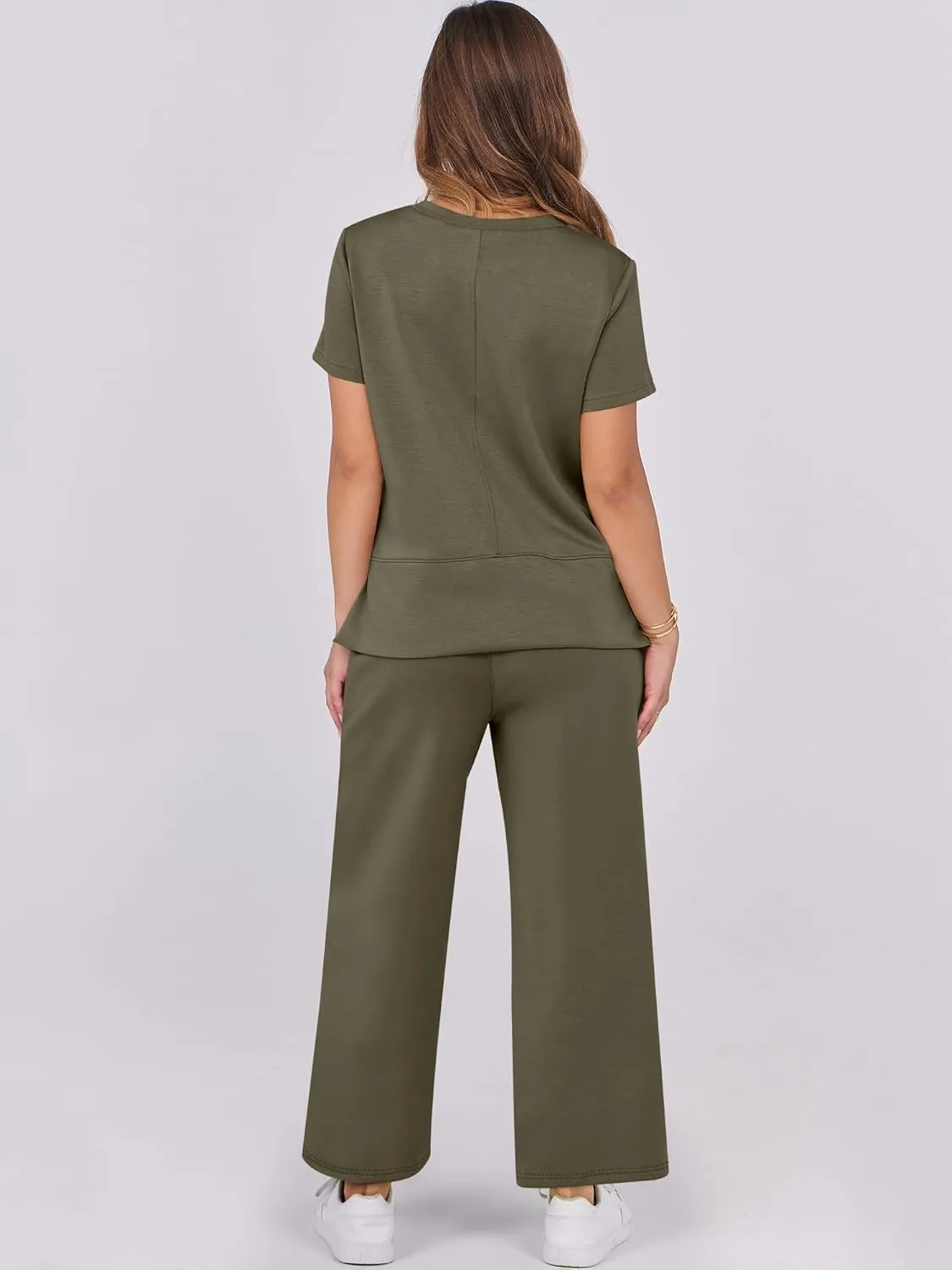 ANRABESS Women 2 Piece Lounge Sets Summer Travel Sweat Outfits Short Sleeve Wide Leg Casual Matching Tracksuits Clothes