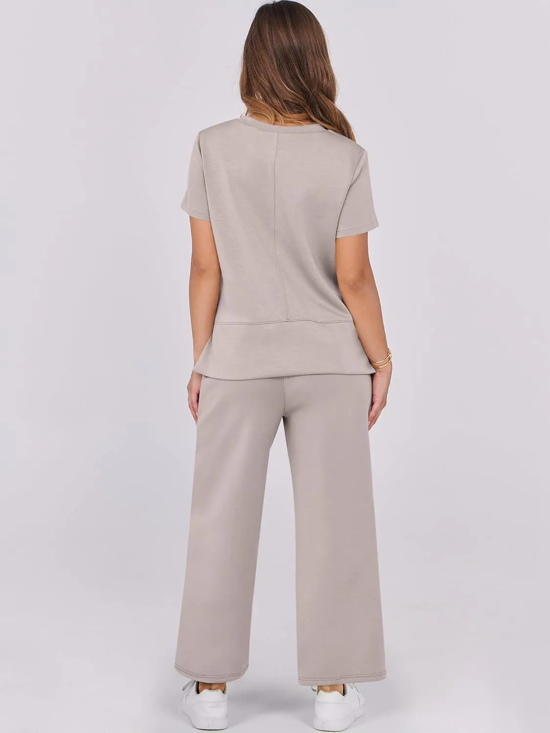 ANRABESS Women 2 Piece Lounge Sets Summer Travel Sweat Outfits Short Sleeve Wide Leg Casual Matching Tracksuits Clothes