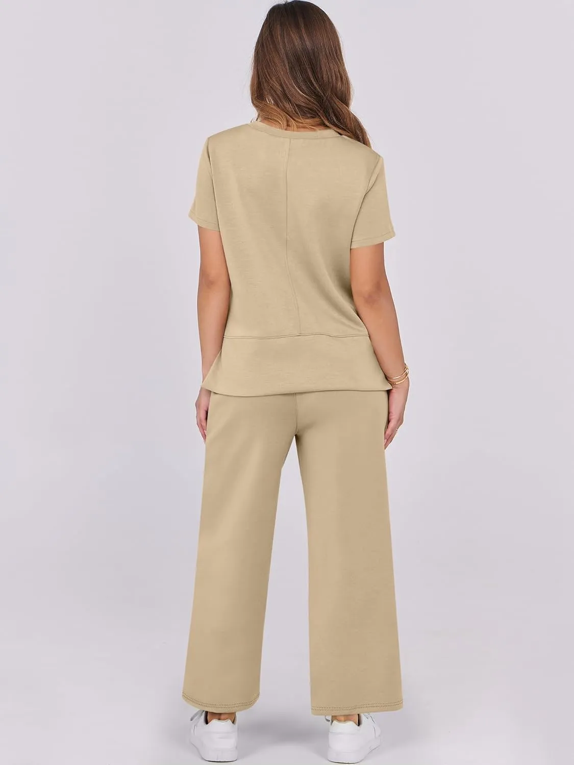 ANRABESS Women 2 Piece Lounge Sets Summer Travel Sweat Outfits Short Sleeve Wide Leg Casual Matching Tracksuits Clothes