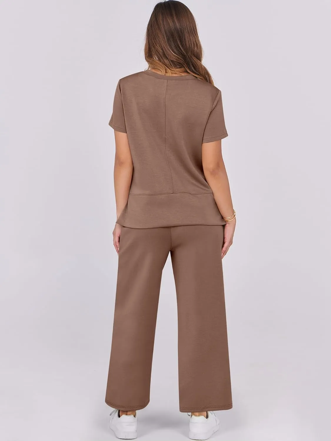 ANRABESS Women 2 Piece Lounge Sets Summer Travel Sweat Outfits Short Sleeve Wide Leg Casual Matching Tracksuits Clothes