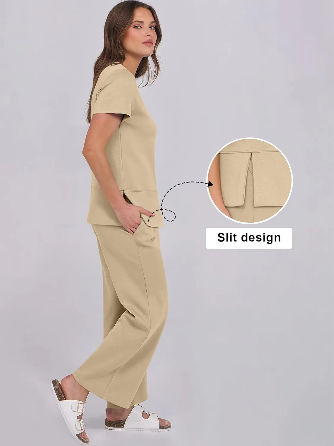 ANRABESS Women 2 Piece Lounge Sets Summer Travel Sweat Outfits Short Sleeve Wide Leg Casual Matching Tracksuits Clothes