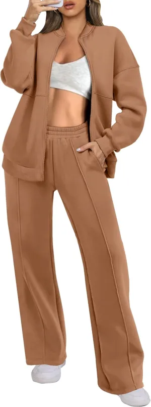 ANRABESS Women 2 Piece Outfits Lounge Set Oversized Zip Up Sweatshirt Jacket Sweatpant Matching Sweat Sets Winter Sweatsuits