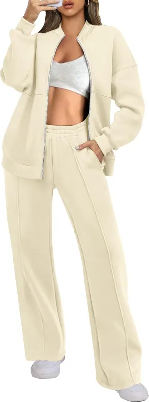 ANRABESS Women 2 Piece Outfits Lounge Set Oversized Zip Up Sweatshirt Jacket Sweatpant Matching Sweat Sets Winter Sweatsuits