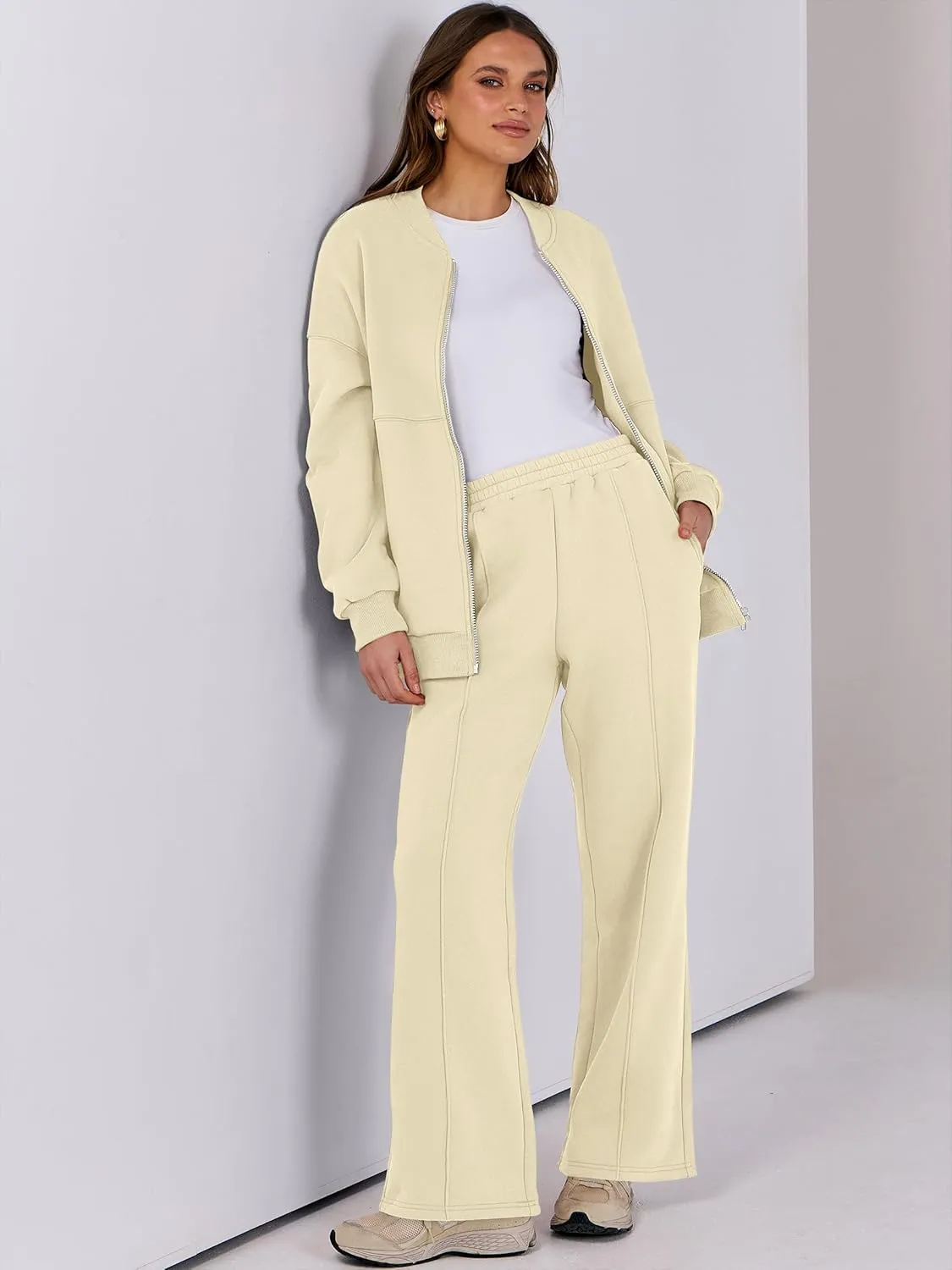 ANRABESS Women 2 Piece Outfits Lounge Set Oversized Zip Up Sweatshirt Jacket Sweatpant Matching Sweat Sets Winter Sweatsuits