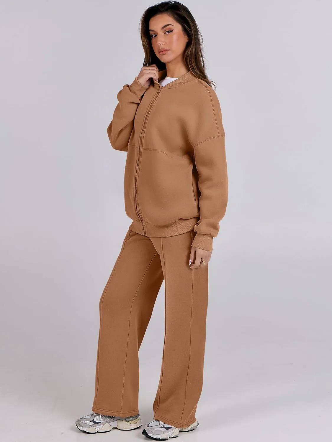 ANRABESS Women 2 Piece Outfits Lounge Set Oversized Zip Up Sweatshirt Jacket Sweatpant Matching Sweat Sets Winter Sweatsuits