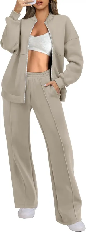 ANRABESS Women 2 Piece Outfits Lounge Set Oversized Zip Up Sweatshirt Jacket Sweatpant Matching Sweat Sets Winter Sweatsuits