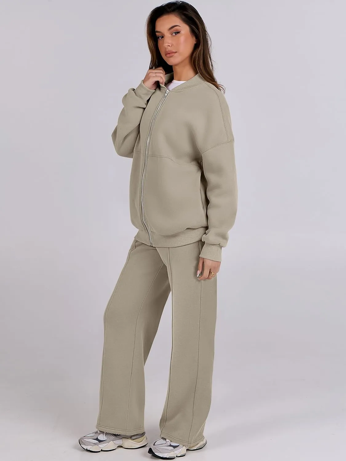 ANRABESS Women 2 Piece Outfits Lounge Set Oversized Zip Up Sweatshirt Jacket Sweatpant Matching Sweat Sets Winter Sweatsuits