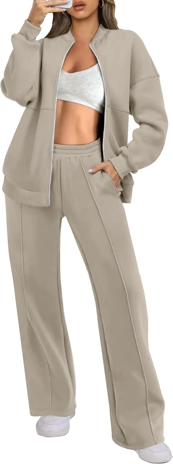 ANRABESS Women 2 Piece Outfits Lounge Set Oversized Zip Up Sweatshirt Jacket Sweatpant Matching Sweat Sets Winter Sweatsuits