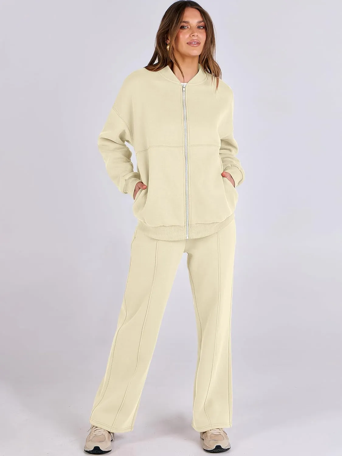 ANRABESS Women 2 Piece Outfits Lounge Set Oversized Zip Up Sweatshirt Jacket Sweatpant Matching Sweat Sets Winter Sweatsuits