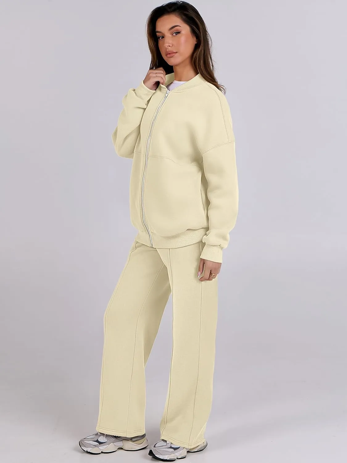 ANRABESS Women 2 Piece Outfits Lounge Set Oversized Zip Up Sweatshirt Jacket Sweatpant Matching Sweat Sets Winter Sweatsuits