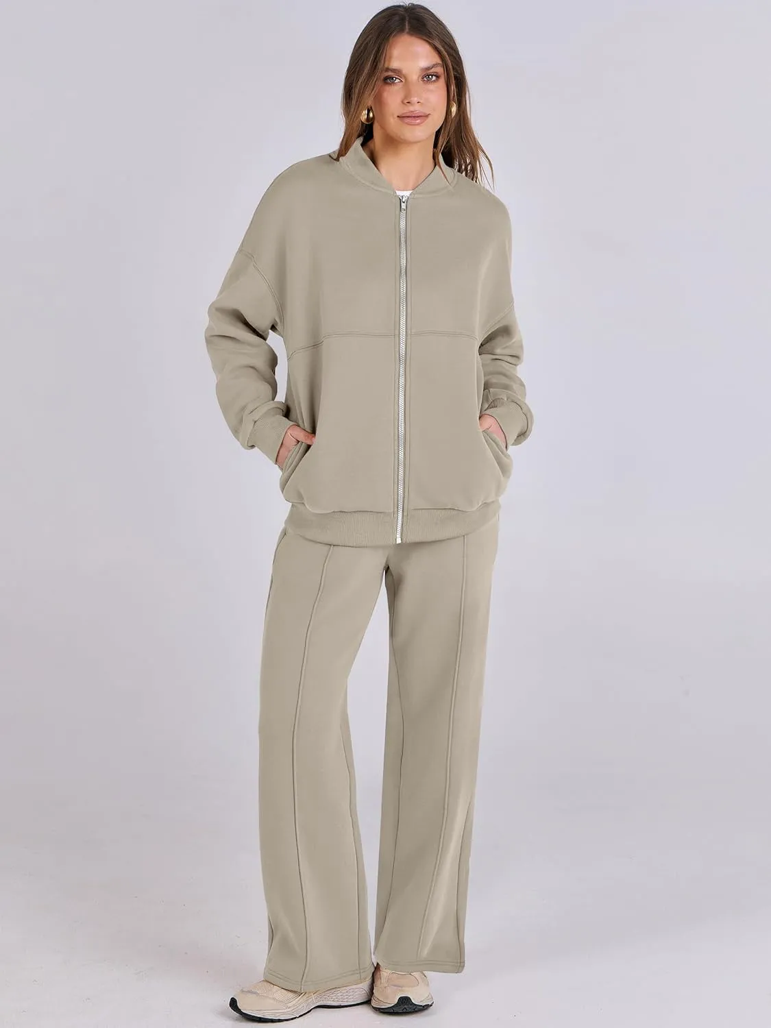 ANRABESS Women 2 Piece Outfits Lounge Set Oversized Zip Up Sweatshirt Jacket Sweatpant Matching Sweat Sets Winter Sweatsuits