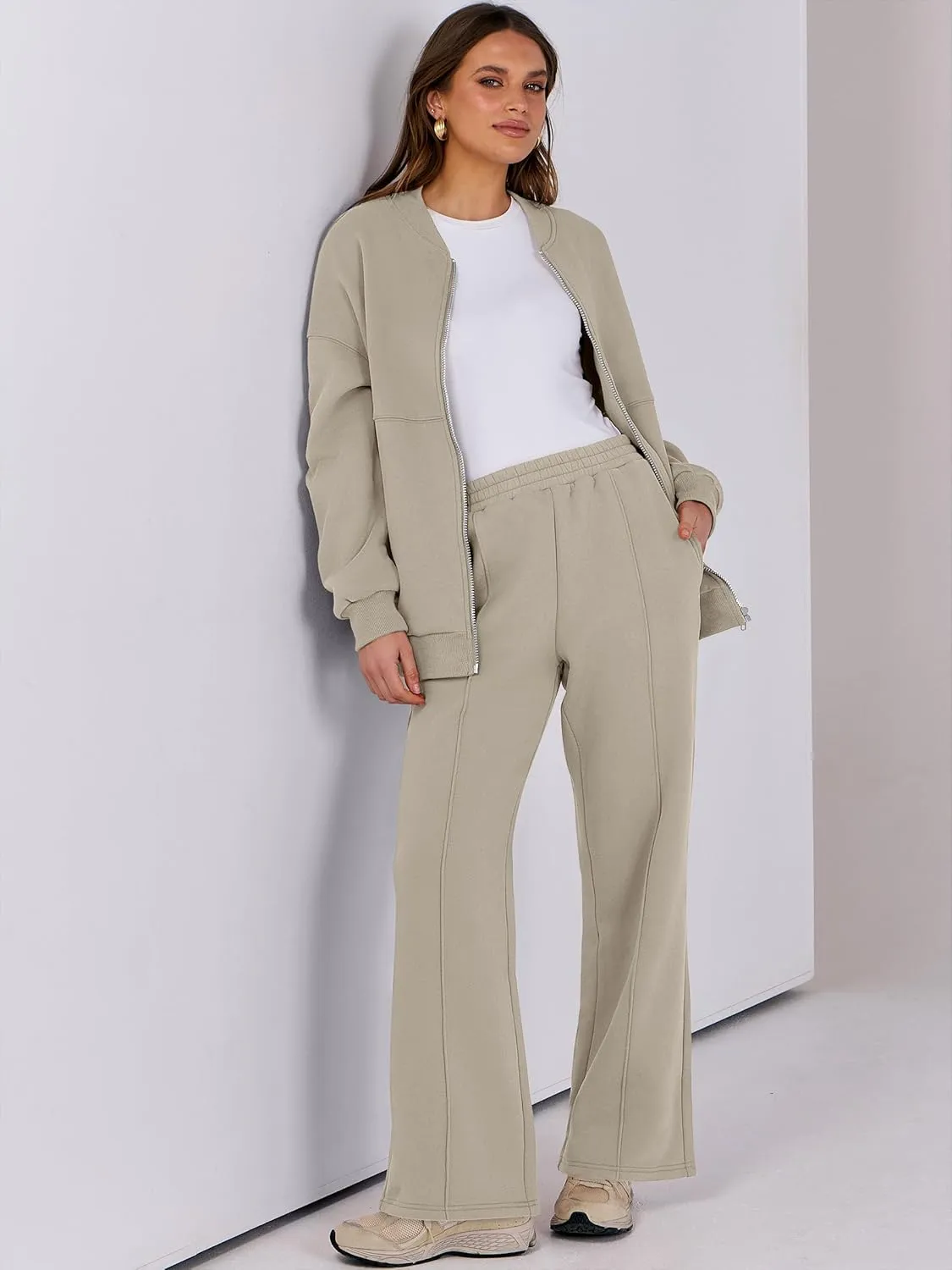 ANRABESS Women 2 Piece Outfits Lounge Set Oversized Zip Up Sweatshirt Jacket Sweatpant Matching Sweat Sets Winter Sweatsuits