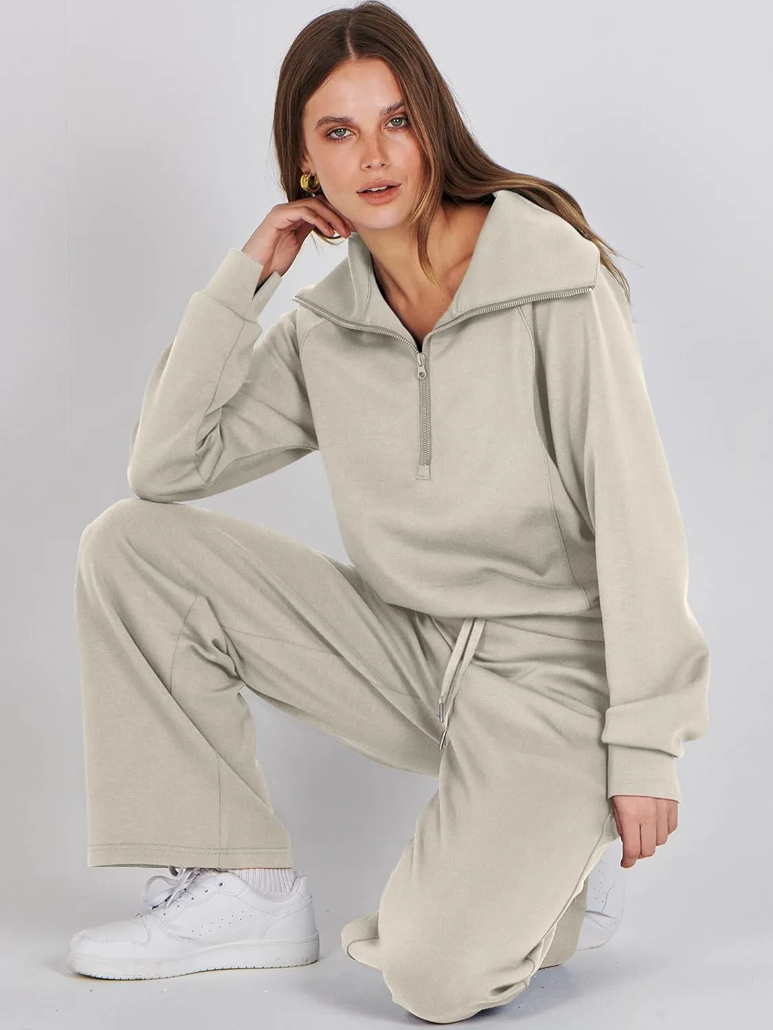 ANRABESS Women 2 Piece Outfits Sweatsuit Oversized Sweatshirt Sweatpants Tracksuit Sweat Lounge Matching Set 2025 Fall Trendy