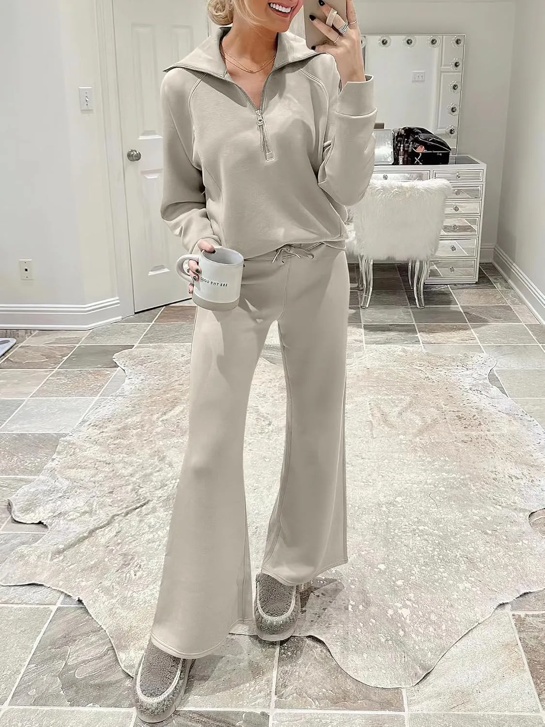 ANRABESS Women 2 Piece Outfits Sweatsuit Oversized Sweatshirt Sweatpants Tracksuit Sweat Lounge Matching Set 2025 Fall Trendy